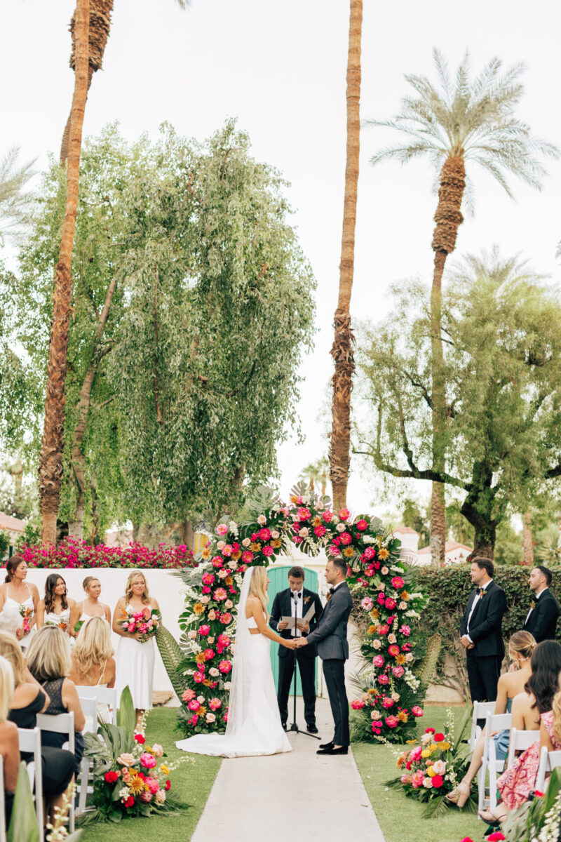 Before and after using Lightroom presets for wedding photographers on a bride and groom portrait in palm springs