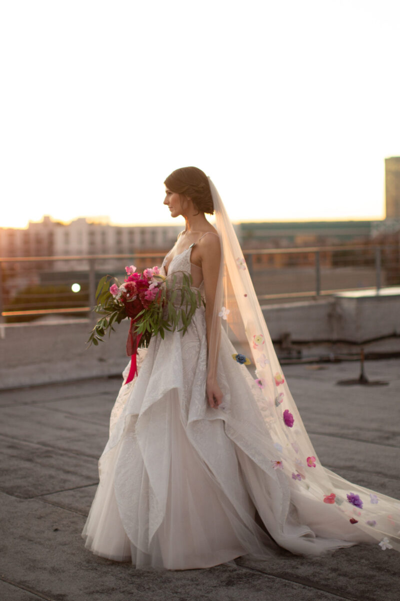 Bride on a rooftop in DTLA