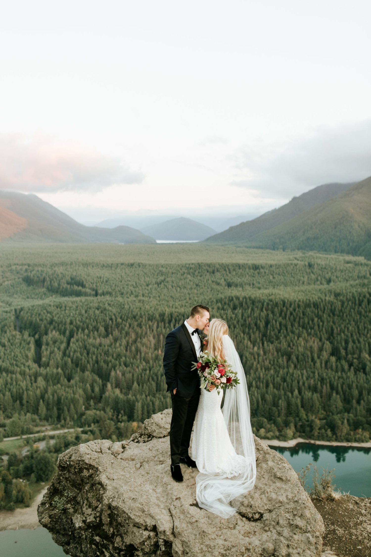 Bride and groom elopement at rattlesnake ridge, shot by a seattle wedding photographer